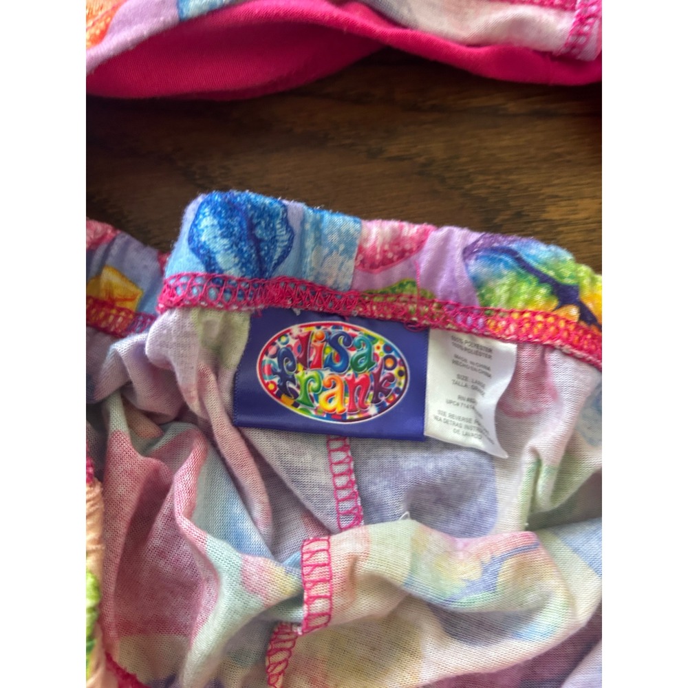 Y2K Lisa Frank Rainbow Lip Print Pajama Set Pink Shorts Top 2 Piece Sleepwear L - Picture 5 of 5